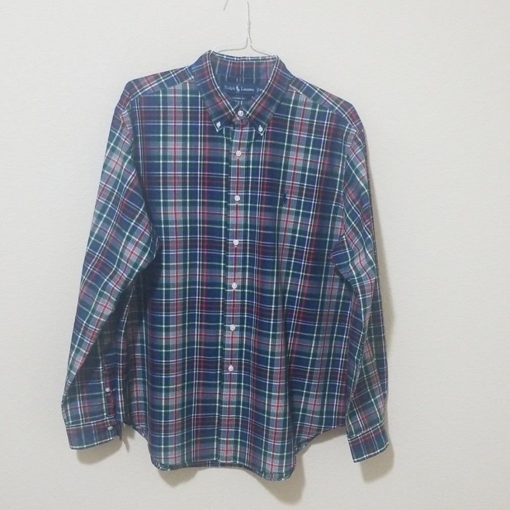 Plaid long sleeved Ralph Lauren polo shirt